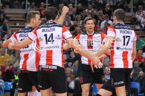  15.11.2014 RZESZOW <br />SIATKOWKA PLUS LIGA 2014/2015 MEN VOLLEYBALL POLAND POLISH PLUSLIGA LEAGUE SEASON 2014/2015 <br />MECZ ASSECO RESOVIA RZESZOW - TRANSFER BYDGOSZCZ<br />N/Z JOCHEN SCHOPS RADOSC EMOCJE <br /> 