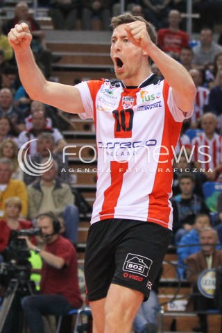  15.11.2014 RZESZOW <br />SIATKOWKA PLUS LIGA 2014/2015 MEN VOLLEYBALL POLAND POLISH PLUSLIGA LEAGUE SEASON 2014/2015 <br />MECZ ASSECO RESOVIA RZESZOW - TRANSFER BYDGOSZCZ<br />N/Z JOCHEN SCHOPS SYLWETKA RADOSC EMOCJE <br /> 