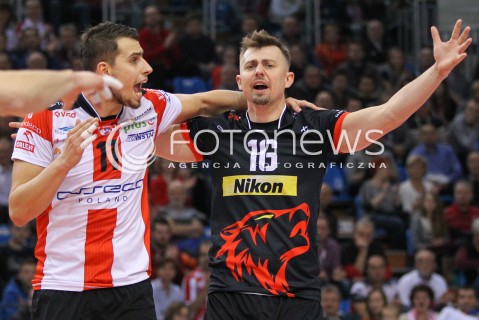  15.11.2014 RZESZOW <br />SIATKOWKA PLUS LIGA 2014/2015 MEN VOLLEYBALL POLAND POLISH PLUSLIGA LEAGUE SEASON 2014/2015 <br />MECZ ASSECO RESOVIA RZESZOW - TRANSFER BYDGOSZCZ<br />N/Z FABIAN DRZYZGA KRZYSZTOF IGNACZAK RADOSC EMOCJE <br /> 