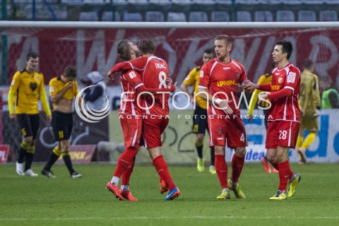  22.11.2014 LODZ PILKA NOZNA POLSKA PIERWSZA LIGA SEZON 2014/2015 FOOTBALL POLISH  WIDZEW LODZ - GKS KATOWICE N/Z GOL RADOSC DRUZYNA WIDZEW EMOCJE  