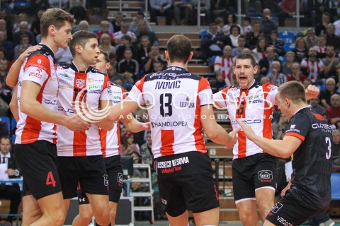  26.11.2014 RZESZOW <br />SIATKOWKA PLUS LIGA 2014/2015 MEN VOLLEYBALL POLAND POLISH PLUSLIGA LEAGUE SEASON 2014/2015 <br />MECZ ASSECO RESOVIA RZESZOW - AZS CZESTOCHOWA<br />N/Z DAWID KONARSKI NIKOLAY PENCZEV ( PENCHEV ) RADOSC EMOCJE <br /> 