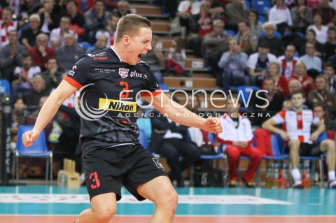  26.11.2014 RZESZOW <br />SIATKOWKA PLUS LIGA 2014/2015 MEN VOLLEYBALL POLAND POLISH PLUSLIGA LEAGUE SEASON 2014/2015 <br />MECZ ASSECO RESOVIA RZESZOW - AZS CZESTOCHOWA<br />N/Z MICHAL ZUREK RADOSC EMOCJE SYLWETKA <br /> 
