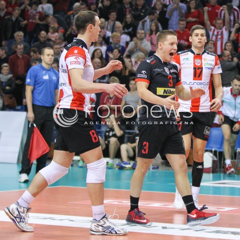  26.11.2014 RZESZOW <br />SIATKOWKA PLUS LIGA 2014/2015 MEN VOLLEYBALL POLAND POLISH PLUSLIGA LEAGUE SEASON 2014/2015 <br />MECZ ASSECO RESOVIA RZESZOW - AZS CZESTOCHOWA<br />N/Z MICHAL ZUREK MARKO IVOVIC SYLWETKA RADOSC EMOCJE <br /> 