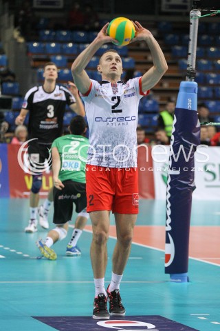  04.12.2014 RZESZOW POLAND <br />SIATKOWKA LIGA MISTRZOW MEN CEV VOLLEYBALL CHAMPIONS LEAGUE 2013 <br />MATCH ASSECO RESOVIA -  BERLIN RECYCLING VOLLEYS<br />N/Z PAUL LOTMAN SYLWETKA <br /> 