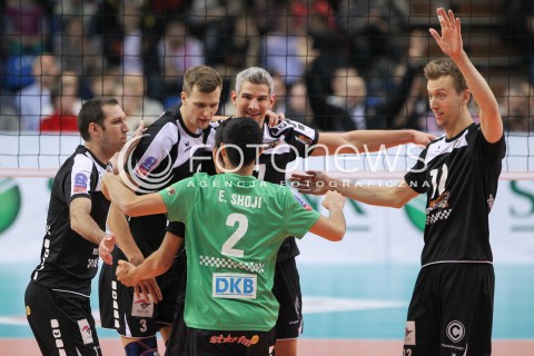  04.12.2014 RZESZOW POLAND <br />SIATKOWKA LIGA MISTRZOW MEN CEV VOLLEYBALL CHAMPIONS LEAGUE 2013 <br />MATCH ASSECO RESOVIA -  BERLIN RECYCLING VOLLEYS<br />N/Z ROB BONTJE PAUL CARROLL RADOSC EMOCJE <br /> 