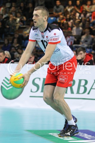  04.12.2014 RZESZOW POLAND <br />SIATKOWKA LIGA MISTRZOW MEN CEV VOLLEYBALL CHAMPIONS LEAGUE 2013 <br />MATCH ASSECO RESOVIA -  BERLIN RECYCLING VOLLEYS<br />N/Z LUKASZ PERLOWSKI SYLWETKA <br /> 