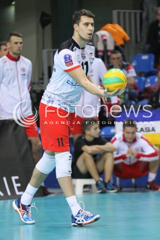  04.12.2014 RZESZOW POLAND <br />SIATKOWKA LIGA MISTRZOW MEN CEV VOLLEYBALL CHAMPIONS LEAGUE 2013 <br />MATCH ASSECO RESOVIA -  BERLIN RECYCLING VOLLEYS<br />N/Z FABIAN DRZYZGA SYLWETKA <br /> 