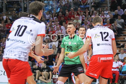  04.12.2014 RZESZOW POLAND <br />SIATKOWKA LIGA MISTRZOW MEN CEV VOLLEYBALL CHAMPIONS LEAGUE 2013 <br />MATCH ASSECO RESOVIA -  BERLIN RECYCLING VOLLEYS<br />N/Z KRZYSZTOF IGNACZAK RADOSC EMOCJE <br /> 