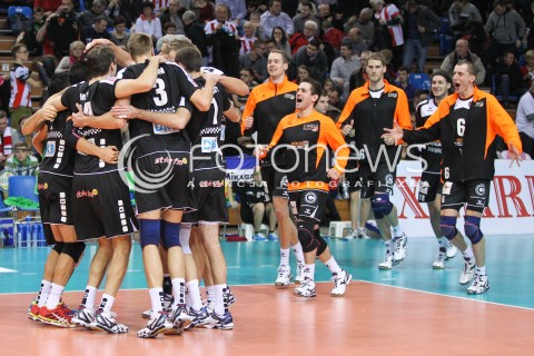  04.12.2014 RZESZOW POLAND <br />SIATKOWKA LIGA MISTRZOW MEN CEV VOLLEYBALL CHAMPIONS LEAGUE 2013 <br />MATCH ASSECO RESOVIA -  BERLIN RECYCLING VOLLEYS<br />N/Z RADOSC ZAWODNIKOW BERLIN RECYCLNG VOLLEYS WYGRANA EMOCJE ZWYCIESTWO<br /> 