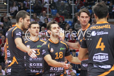  07.12.2014 RZESZOW <br />SIATKOWKA PLUS LIGA 2014/2015 MEN VOLLEYBALL POLAND POLISH PLUSLIGA LEAGUE SEASON 2014/2015 <br />MECZ ASSECO RESOVIA RZESZOW - CUPRUM LUBIN<br />N/Z  SZYMON ROMAC GRZEGORZ LOMACZ RADOSC EMOCJE <br /> 