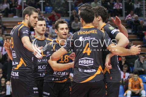  07.12.2014 RZESZOW <br />SIATKOWKA PLUS LIGA 2014/2015 MEN VOLLEYBALL POLAND POLISH PLUSLIGA LEAGUE SEASON 2014/2015 <br />MECZ ASSECO RESOVIA RZESZOW - CUPRUM LUBIN<br />N/Z  SZYMON ROMAC GRZEGORZ LOMACZ RADOSC EMOCJE <br /> 