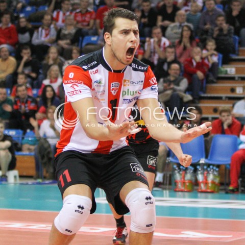  07.12.2014 RZESZOW <br />SIATKOWKA PLUS LIGA 2014/2015 MEN VOLLEYBALL POLAND POLISH PLUSLIGA LEAGUE SEASON 2014/2015 <br />MECZ ASSECO RESOVIA RZESZOW - CUPRUM LUBIN<br />N/Z  FABIAN DRZYZGA SYLWETKA RADOSC EMOCJE <br /> 