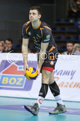  07.12.2014 RZESZOW <br />SIATKOWKA PLUS LIGA 2014/2015 MEN VOLLEYBALL POLAND POLISH PLUSLIGA LEAGUE SEASON 2014/2015 <br />MECZ ASSECO RESOVIA RZESZOW - CUPRUM LUBIN<br />N/Z  SZYMON ROMAC SYLWETKA <br /> 