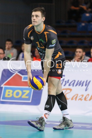  07.12.2014 RZESZOW <br />SIATKOWKA PLUS LIGA 2014/2015 MEN VOLLEYBALL POLAND POLISH PLUSLIGA LEAGUE SEASON 2014/2015 <br />MECZ ASSECO RESOVIA RZESZOW - CUPRUM LUBIN<br />N/Z SZYMON ROMAC SYLWETKA <br /> 