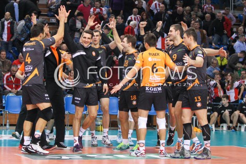  07.12.2014 RZESZOW <br />SIATKOWKA PLUS LIGA 2014/2015 MEN VOLLEYBALL POLAND POLISH PLUSLIGA LEAGUE SEASON 2014/2015 <br />MECZ ASSECO RESOVIA RZESZOW - CUPRUM LUBIN<br />N/Z MACIEJ GORZKIEWICZ PAWEL RUSEK GRZEGORZ LOMACZ RADOSC ZWYCIESTWO WYGRANA EMOCJE<br /> 
