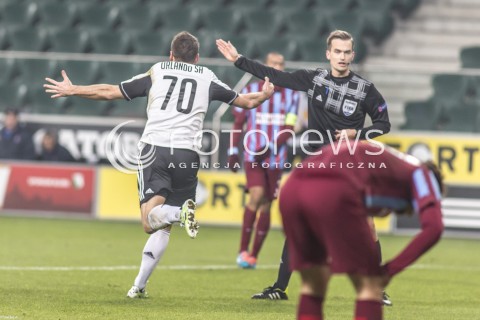  11.12.2014 WARSZAWA PILKA NOZNA<br />SEZON 2014/2015 FOOTBALL POLISH <br />MECZ LEGIA WARSZAWA - TRABZONSPOR NA STADIONIE PEPSI ARENA<br />N/Z GOL BRAMKA DLA LEGII WARSZAWA ORLANDO SA<br /> 