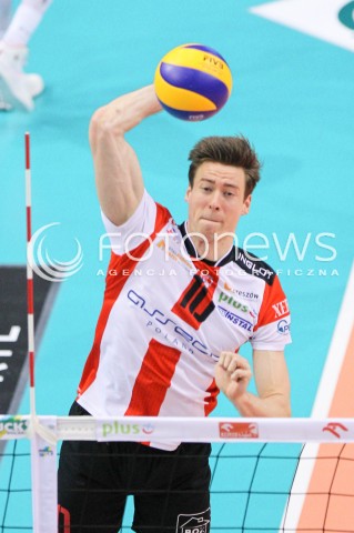  04.01.2015 RZESZOW <br />SIATKOWKA PLUS LIGA 2014/2015 MEN VOLLEYBALL POLAND POLISH PLUSLIGA LEAGUE SEASON 2014/2015 <br />MECZ ASSECO RESOVIA RZESZOW - ZAKSA KEDZIERZYN KOZLE<br />N/Z JOCHEN SCHOPS SYLWETKA ATAK<br /> 