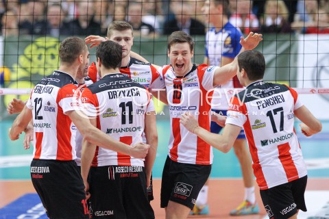  04.01.2015 RZESZOW <br />SIATKOWKA PLUS LIGA 2014/2015 MEN VOLLEYBALL POLAND POLISH PLUSLIGA LEAGUE SEASON 2014/2015 <br />MECZ ASSECO RESOVIA RZESZOW - ZAKSA KEDZIERZYN KOZLE<br />N/Z JOCHEN SCHOPS PIOTR NOWAKOWSKI RADOSC EMOCJE <br /> 