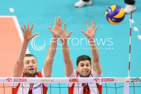  04.01.2015 RZESZOW <br />SIATKOWKA PLUS LIGA 2014/2015 MEN VOLLEYBALL POLAND POLISH PLUSLIGA LEAGUE SEASON 2014/2015 <br />MECZ ASSECO RESOVIA RZESZOW - ZAKSA KEDZIERZYN KOZLE<br />N/Z LUKASZ PERLOWSKI NIKOLAY PENCZEV ( PENCHEV ) BLOK<br /> 