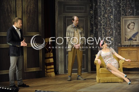  05.01.2015 WARSZAWA<br />PROBA MEDIALNA SPEKTAKLU CZLOWIEK DWOCH SZEFOW W TEATRZE KOMEDIA<br />N/Z AGNIESZKA MICHALSKA LUKASZ NOWICKI RAFAL RUTKOWSKI<br /> 