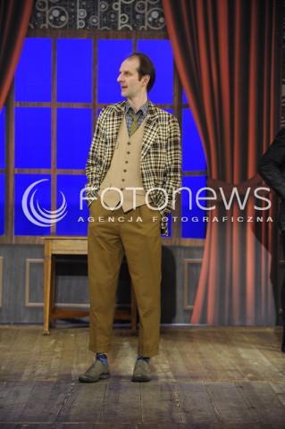  05.01.2015 WARSZAWA<br />PROBA MEDIALNA SPEKTAKLU CZLOWIEK DWOCH SZEFOW W TEATRZE KOMEDIA<br />N/Z RAFAL RUTKOWSKI<br /> 