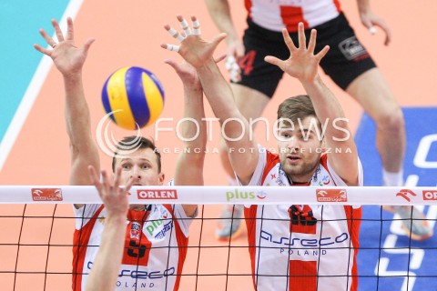  07.01.2015 RZESZOW <br />SIATKOWKA PUCHAR POLSKI SEZON 2014/2015 MEN VOLLEYBALL POLAND POLISH CUP SEASON 2014/2015  <br />MECZ ASSECO RESOVIA RZESZOW - AZS POLITECHNIKA WARSZAWSKA<br />N/Z LUKAS TICHACEK DAWID DRYJA BLOK<br /> 