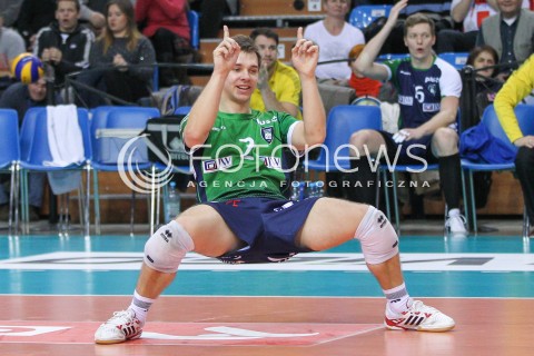  07.01.2015 RZESZOW <br />SIATKOWKA PUCHAR POLSKI SEZON 2014/2015 MEN VOLLEYBALL POLAND POLISH CUP SEASON 2014/2015  <br />MECZ ASSECO RESOVIA RZESZOW - AZS POLITECHNIKA WARSZAWSKA<br />N/Z MACIEJ OLENDEREK RADOSC EMOCJE <br /> 