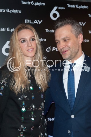  10.01.2015 WARSZAWA TEATR 6 PIETRO<br />PREMIERA SPEKTAKLU POLITYKA<br />N/Z MICHAL ZEBROWSKI Z PARTNERKA<br /> 