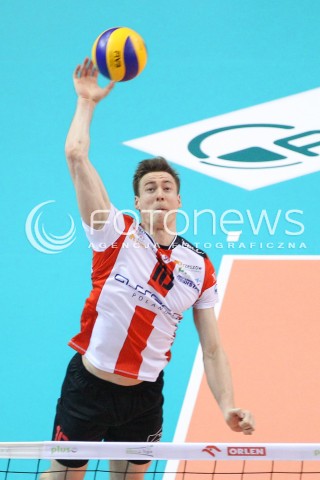  17.01.2015 RZESZOW<br />SIATKOWKA PLUSLIGA 2014/2015 MEN VOLLEYBALL POLAND POLISH PLUS LIGA LEAGUE SEASON 2014/2015<br />MECZ ASSECO RESOVIA - AZS POLITECHNIKA WARSZAWSKA<br />N/Z JOCHEN SCHOPS SYLWETKA ATAK <br /> 