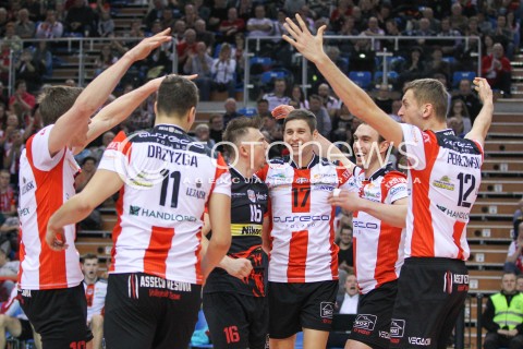  17.01.2015 RZESZOW<br />SIATKOWKA PLUSLIGA 2014/2015 MEN VOLLEYBALL POLAND POLISH PLUS LIGA LEAGUE SEASON 2014/2015<br />MECZ ASSECO RESOVIA - AZS POLITECHNIKA WARSZAWSKA<br />N/Z KRZYSZTOF IGNACZAK NIKOLAY PENCZEV ( PENCHEV ) MARKO IVOVIC RADOSC EMOCJE <br /> 