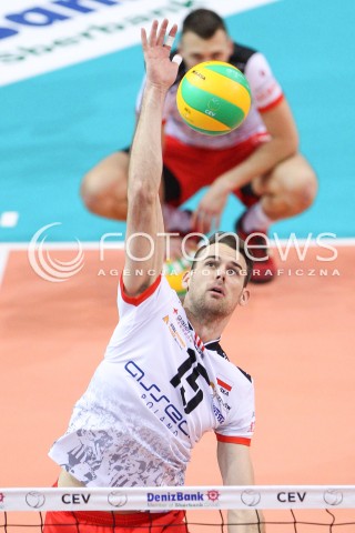  21.01.2015 RZESZOW POLAND<br />SIATKOWKA LIGA MISTRZOW MEN CEV VOLLEYBALL CHAMPIONS LEAGUE 2014/2015 <br />MATCH ASSECO RESOVIA - ACH VOLLEY LUBLANA<br />N/Z RUSSELL HOLMES SYLWETKA ATAK<br /> 