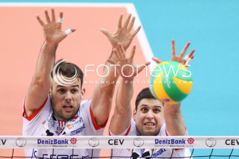  21.01.2015 RZESZOW POLAND<br />SIATKOWKA LIGA MISTRZOW MEN CEV VOLLEYBALL CHAMPIONS LEAGUE 2014/2015 <br />MATCH ASSECO RESOVIA - ACH VOLLEY LUBLANA<br />N/Z RUSSELL HOLMES NIKOLAY PENCZEV ( PENCHEV ) BLOK<br /> 