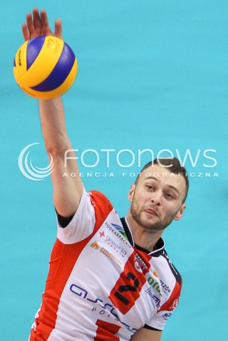  24.01.2015 RZESZOW<br />SIATKOWKA PLUSLIGA 2014/2015 MEN VOLLEYBALL POLAND POLISH PLUS LIGA LEAGUE SEASON 2014/2015<br />MECZ ASSECO RESOVIA - CERRAD CZARNI RADOM<br />N/Z PAUL LOTMAN SYLWETKA ATAK<br /> 