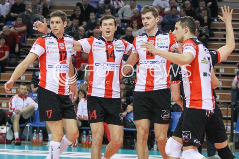  24.01.2015 RZESZOW<br />SIATKOWKA PLUSLIGA 2014/2015 MEN VOLLEYBALL POLAND POLISH PLUS LIGA LEAGUE SEASON 2014/2015<br />MECZ ASSECO RESOVIA - CERRAD CZARNI RADOM<br />N/Z NIKOLAY PENCZEV ( PENCHEV ) RAFAL BUSZEK PIOTR NOWAKOWSKI RADOSC EMOCJE <br /> 