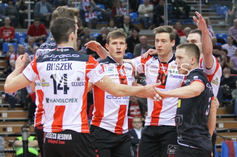  31.01.2015 RZESZOW <br />SIATKOWKA PLUS LIGA 2014/2015 MEN VOLLEYBALL POLAND POLISH PLUSLIGA LEAGUE SEASON 2014/2015<br />MECZ ASSECO RESOVIA RZESZOW - EFFECTOR KIELCE<br />N/Z LUKAS TICHACEK JOCHEN SCHOPS MARKO IVOVIC RADOSC EMOCJE MICHAL ZUREK <br /> 