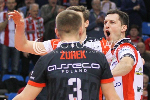  31.01.2015 RZESZOW <br />SIATKOWKA PLUS LIGA 2014/2015 MEN VOLLEYBALL POLAND POLISH PLUSLIGA LEAGUE SEASON 2014/2015<br />MECZ ASSECO RESOVIA RZESZOW - EFFECTOR KIELCE<br />N/Z OLIEG ACHREM ( ALEH AKHREM ) - POWROT PO KONTUZJI NA BOISKO RADOSC EMOCJE<br /> 