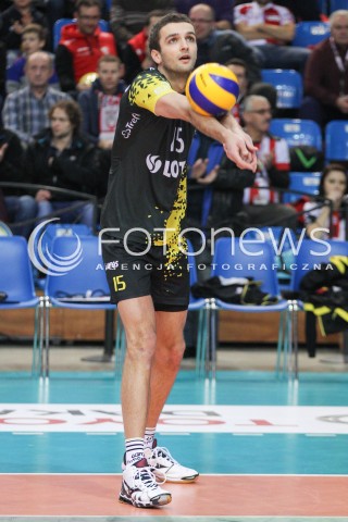  07.02.2015 RZESZOW <br />SIATKOWKA PLUS LIGA 2014/2015 MEN VOLLEYBALL POLAND POLISH PLUSLIGA LEAGUE SEASON 2014/2015<br />MECZ ASSECO RESOVIA RZESZOW - LOTOS TREFL GDANSK<br />N/Z MATEUSZ MIKA SYLWETKA <br /> 
