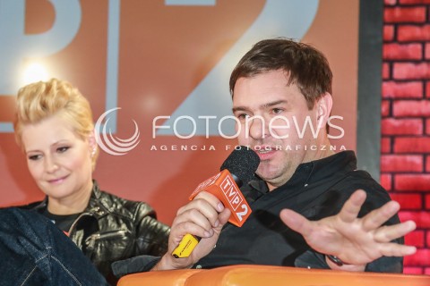  13.02.2015 WARSZAWA <br />KONFERENCJA PRASOWA SERIALU RODZINKA.PL<br />N/Z MALGORZATA KOZUCHOWSKA TOMASZ KAROLAK<br /> 