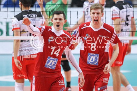 18.02.2015 RZESZOW POLAND<br />SIATKOWKA LIGA MISTRZOW MEN CEV VOLLEYBALL CHAMPIONS LEAGUE 2014/2015 <br />MATCH ASSECO RESOVIA RZESZOW - VFB FRIEDRICHSHAFEN<br />N/Z BAPTISTE GEILER MAX GUNTHOR RADOSC EMOCJE <br /> 