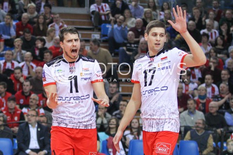  18.02.2015 RZESZOW POLAND<br />SIATKOWKA LIGA MISTRZOW MEN CEV VOLLEYBALL CHAMPIONS LEAGUE 2014/2015 <br />MATCH ASSECO RESOVIA RZESZOW - VFB FRIEDRICHSHAFEN<br />N/Z FABIAN DRZYZGA NIKOLAY PENCZEV ( PENCHEV ) RADOSC EMOCJE <br /> 