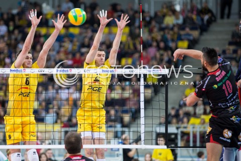  19.02.2015 LODZ POLAND<br />
SIATKOWKA LIGA MISTRZOW MEN CEV VOLLEYBALL CHAMPIONS LEAGUE 2014/2015<br />
MATCH PGE SKRA BELCHATOW - CUCINE LUBE TREIA<br />
N/Z MARIUSZ WLAZLY KAROL KLOS<br />
 