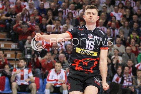  21.02.2015 RZESZOW<br />SIATKOWKA PLUSLIGA 2014/2015 MEN VOLLEYBALL POLAND POLISH PLUS LIGA LEAGUE SEASON 2014/2015<br />MECZ ASSECO RESOVIA - PGE SKRA BELCHATOW<br />N/Z KRZYSZTOF IGNACZAK RADOSC EMOCJE SYLWETKA <br /> 