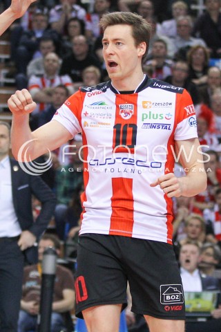  21.02.2015 RZESZOW<br />SIATKOWKA PLUSLIGA 2014/2015 MEN VOLLEYBALL POLAND POLISH PLUS LIGA LEAGUE SEASON 2014/2015<br />MECZ ASSECO RESOVIA - PGE SKRA BELCHATOW<br />N/Z JOCHEN SCHOPS RADOSC EMOCJE SYLWETKA <br /> 