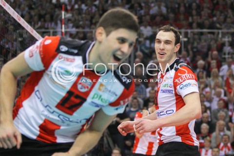  21.02.2015 RZESZOW<br />SIATKOWKA PLUSLIGA 2014/2015 MEN VOLLEYBALL POLAND POLISH PLUS LIGA LEAGUE SEASON 2014/2015<br />MECZ ASSECO RESOVIA - PGE SKRA BELCHATOW<br />N/Z MARKO IVOVIC NIKOLAY PENCZEV ( PENCHEV ) RADOSC EMOCJE <br /> 