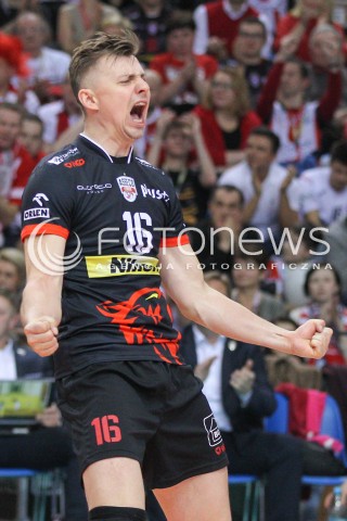  21.02.2015 RZESZOW<br />SIATKOWKA PLUSLIGA 2014/2015 MEN VOLLEYBALL POLAND POLISH PLUS LIGA LEAGUE SEASON 2014/2015<br />MECZ ASSECO RESOVIA - PGE SKRA BELCHATOW<br />N/Z KRZYSZTOF IGNACZAK RADOSC EMOCJE SYLWETKA <br /> 