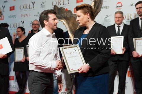  25.02.2015 WARSZAWA<br />SPOTKANIE Z NOMINOWANYMI DO NAGROD FILMOWYCH ORLY 2015<br />N/Z MALGORZATA OMILANOWSKA PIOTR GLOWACKI<br /> 