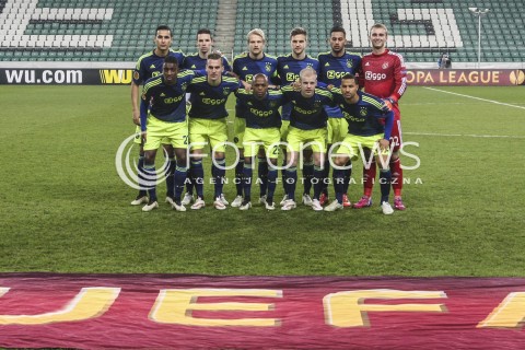  26.02.2015 WARSZAWA PILKA NOZNA <br />SEZON 2014/2015 FOOTBALL POLISH UEFA EUROPE LEAGUE <br />MECZ FINAL 1/16 LIGI EUROPY LEGIA WARSZAWA - AJAX AMSTERDAM NA STADIONIE MARSZALKA JOZEFA PILSUDSKIEGO<br />N/Z AJAX AFC ZDJECIE GRUPOWE GRUPOWKA<br /> 