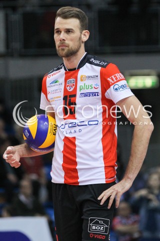  28.02.2015 RZESZOW<br />SIATKOWKA PLUSLIGA 2014/2015 MEN VOLLEYBALL POLAND POLISH PLUS LIGA LEAGUE SEASON 2014/2015<br />MECZ ASSECO RESOVIA - CERRAD CZARNI RADOM<br />N/Z RUSSELL HOLMES SYLWETKA <br /> 