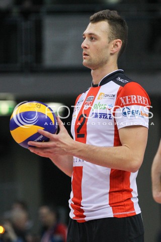  28.02.2015 RZESZOW<br />SIATKOWKA PLUSLIGA 2014/2015 MEN VOLLEYBALL POLAND POLISH PLUS LIGA LEAGUE SEASON 2014/2015<br />MECZ ASSECO RESOVIA - CERRAD CZARNI RADOM<br />N/Z PAUL LOTMAN SYLWETKA <br /> 