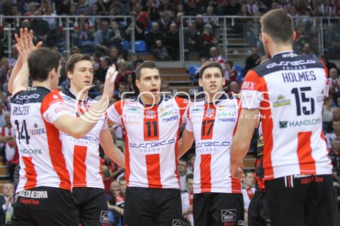  28.02.2015 RZESZOW<br />SIATKOWKA PLUSLIGA 2014/2015 MEN VOLLEYBALL POLAND POLISH PLUS LIGA LEAGUE SEASON 2014/2015<br />MECZ ASSECO RESOVIA - CERRAD CZARNI RADOM<br />N/Z FABIAN DRZYZGA NIKOLAY PENCZEV ( PENCHEV ) JOCHEN SCHOPS RADOSC EMOCJE <br /> 